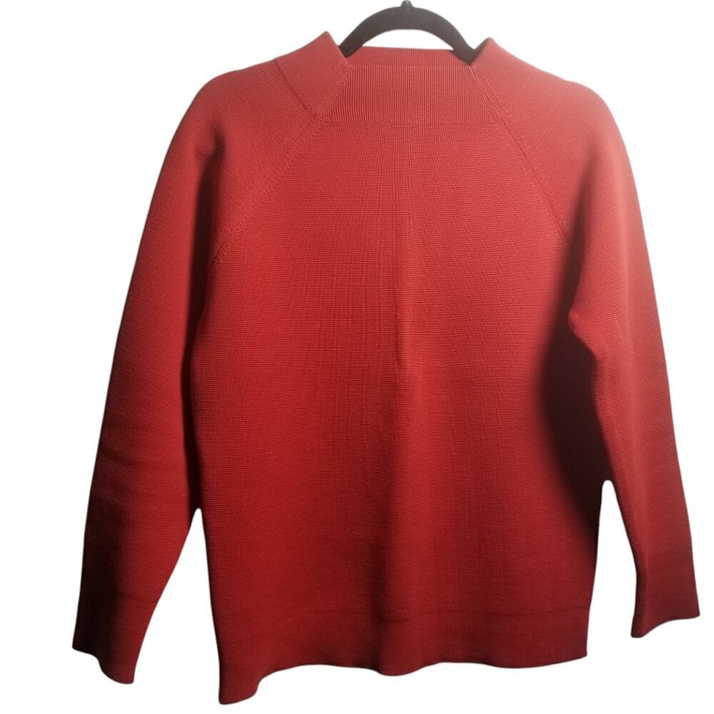 Vintage Sportif USA Women's Red Wool Ribbed Moc Neck Sweater Sz M
